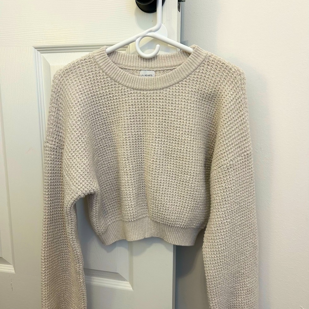 La Hearts Cream Knit Crew Neck Sweater